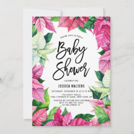 Invitación Watercolor Pink Poinsettias Floral Baby Shower