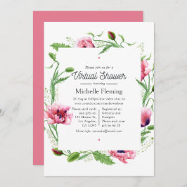 Invitación Watercolor Pink Poppies Virtual Shower
