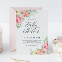 Watercolor Pink Ranunculus Spring Baby Shower