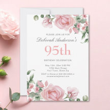 Watercolor PInk Rose 95th Birthday Party