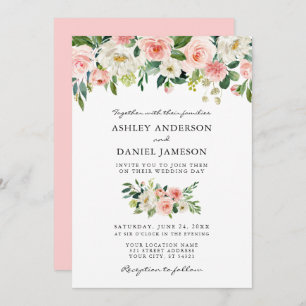 Invitación Watercolor Pink Rubor Floral Elegant Wedding