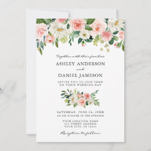 Invitación Watercolor Pink Rubor Floral Elegant Wedding W