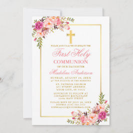 Invitación Watercolor Pink Rubor Floral First Community Gold