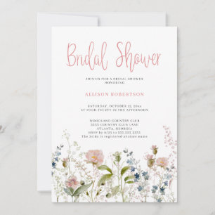 Invitación Watercolor Pink Wildflower Floral Floral Brillante