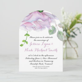 Invitación Watercolor Pinkish Morple Green Floral Boda