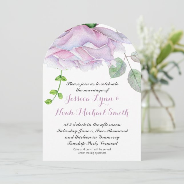 Invitación Watercolor Pinkish Morple Green Floral Boda (Anverso de pie)