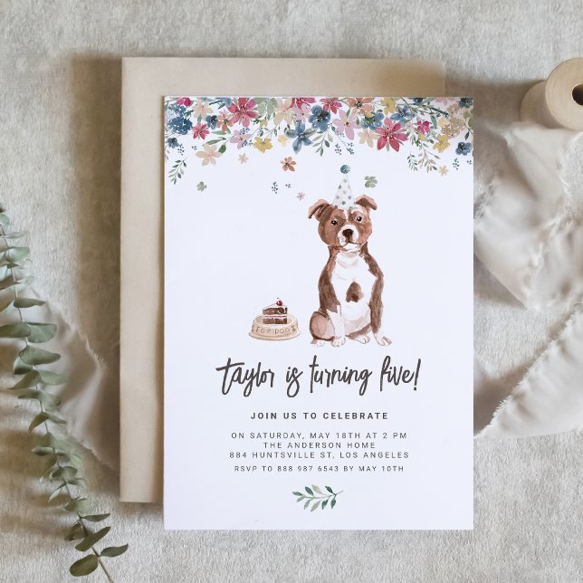 Invitación Watercolor Pitbull Dog Birthday Party (Celebrate your furry friend’s special day with our charming dog birthday invitation)