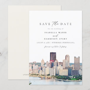Invitación Watercolor Pittsburgh Pennsylvania Guardar la fech