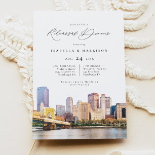 Invitación Watercolor Pittsburgh Skyline Boda Ensayo En