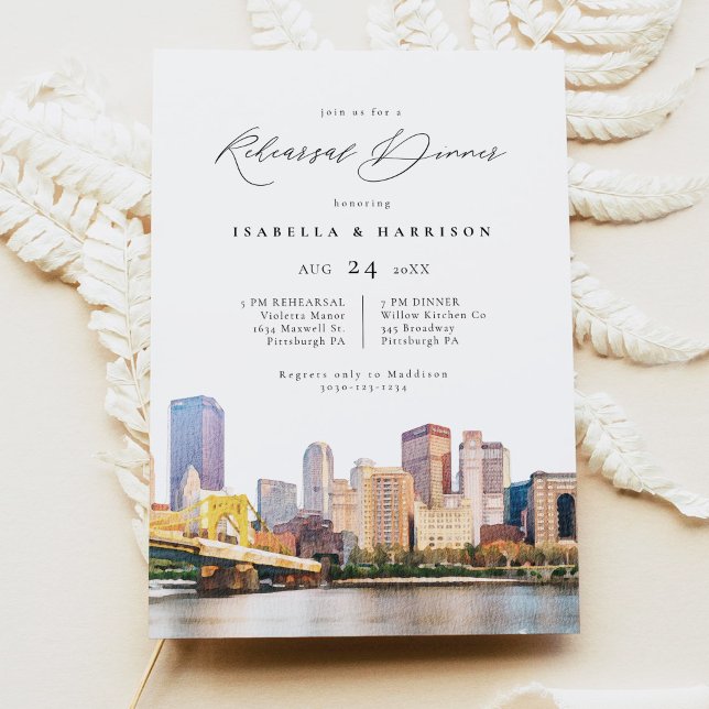 Invitación Watercolor Pittsburgh Skyline Boda Ensayo En (Subido por el creador)