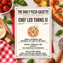 Watercolor Pizza chef Gazette Newspaper Birthday
