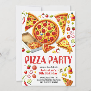 Invitación Watercolor Pizza Fiesta Niños Fiesta de cumpleaños