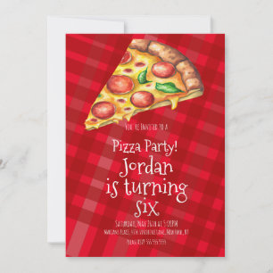 Invitación Watercolor Pizza Slices Fiesta Nacimiento Rojo