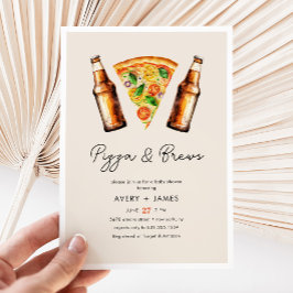 Invitación Watercolor Pizza y Brews Co Ed Baby Shower