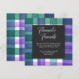 Invitación Watercolor Plaid Flannel y Navidades Fiesta