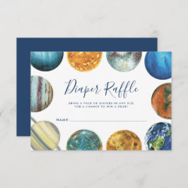 Invitación Watercolor Planets Baby Shower Diaper Raffle