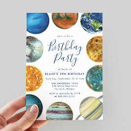 Invitación Watercolor Planets Solar System Birday Party
