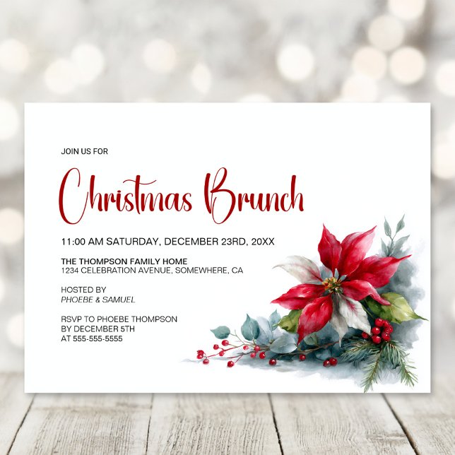 Invitación Watercolor Poinsettia Christmas Brunch (Subido por el creador)