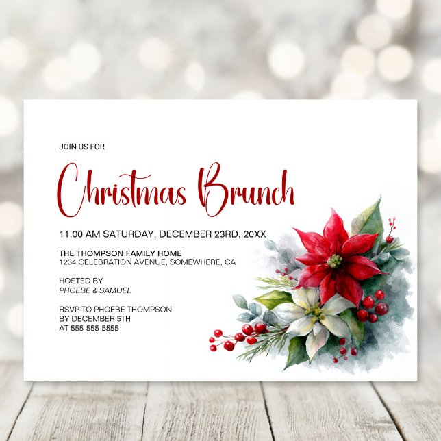 Invitación Watercolor Poinsettia Christmas Brunch (Subido por el creador)