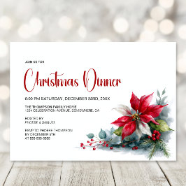 Invitación Watercolor Poinsettia Christmas Dinner Party