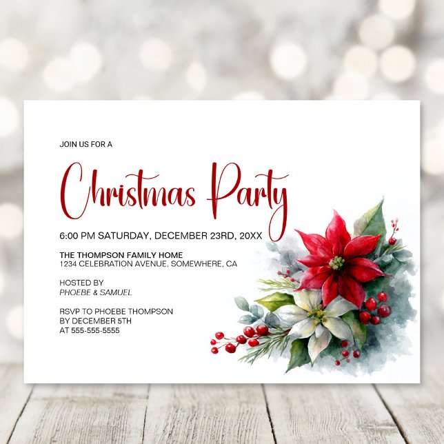 Invitación Watercolor Poinsettia Christmas Party (Subido por el creador)