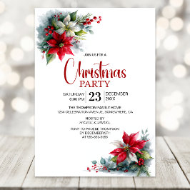 Invitación Watercolor Poinsettia Christmas Party