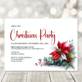 Invitación Watercolor Poinsettia Christmas Party
