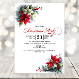 Invitación Watercolor Poinsettia Christmas Party