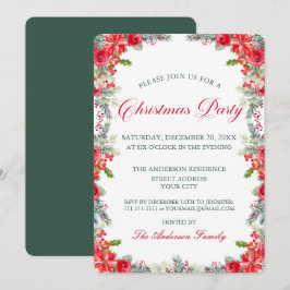 Invitación Watercolor Poinsettia Floral Christmas Party