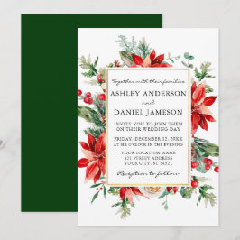 Invitación Watercolor Poinsettia Floral Green Boda