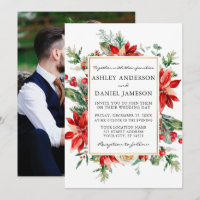 Watercolor Poinsettia Floral Photo Boda