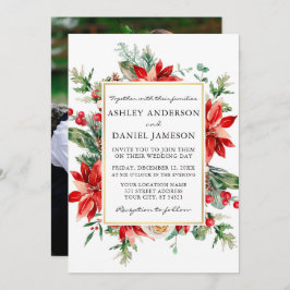Invitación Watercolor Poinsettia Floral Photo Boda