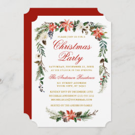 Invitación Watercolor Poinsettia Gold Navidades Rojos Fiesta