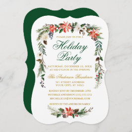 Invitación Watercolor Poinsettia Green Gold Party