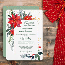 Invitación Watercolor Poinsettia Navidades Gold Frame formale