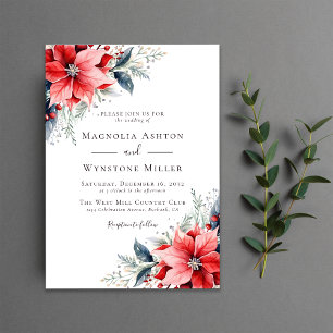 Invitación Watercolor Poinsettia Winter Wedding