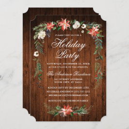 Invitación Watercolor Poinsettia Wood Holiday Party