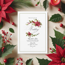Watercolor Poinsettia y Holly Navidades Boda