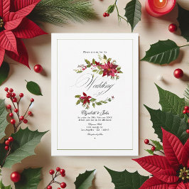Invitación Watercolor Poinsettia y Holly Navidades Boda