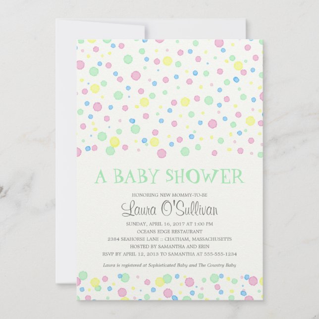 Invitación Watercolor Polka Dots Baby Shower (Anverso)