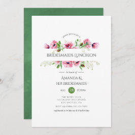 Invitación Watercolor Poppies Rosa Bridesmaids Luncheon