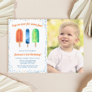 Invitación Watercolor Popsicle Boy Fotación de cumpleaños
