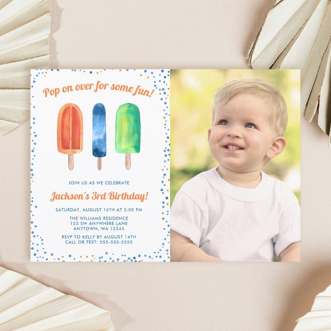 Invitación Watercolor Popsicle Boy Fotación de cumpleaños (Subido por el creador)