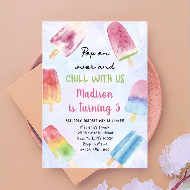 Invitación Watercolor Popsicle Pop En La Fiesta De Cumpleaños (Subido por el creador)