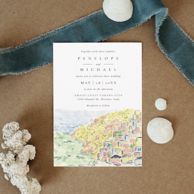 Invitación Watercolor Positano Italia Boda de destino (Subido por el creador)