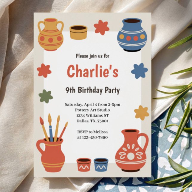 Invitación Watercolor Pottery Painting Birthday Party (Subido por el creador)