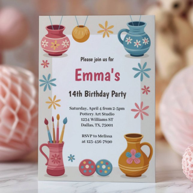 Invitación Watercolor Pottery Painting Birthday Party (Subido por el creador)