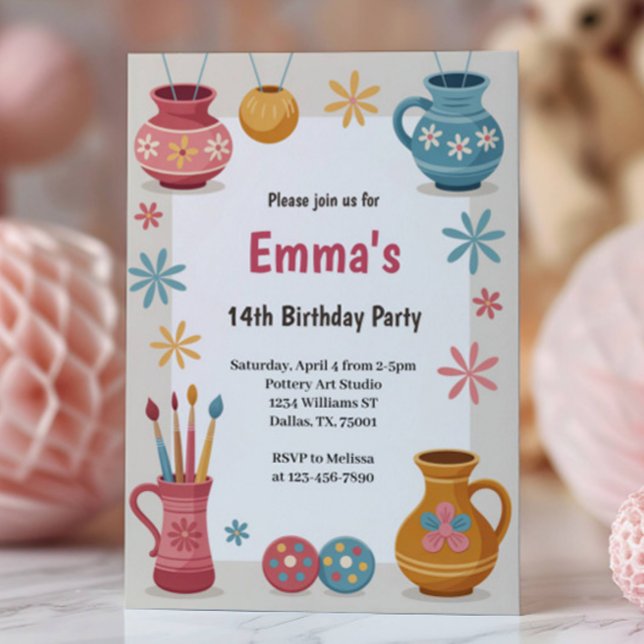 Invitación Watercolor Pottery Painting Birthday Party (Subido por el creador)