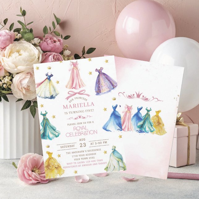 Invitación Watercolor Princess  Dress Birthday is turning fiv (Subido por el creador)