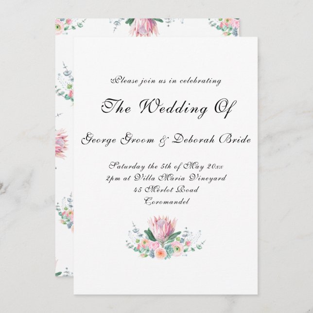 Invitación Watercolor Protea Wedding (Anverso / Reverso)